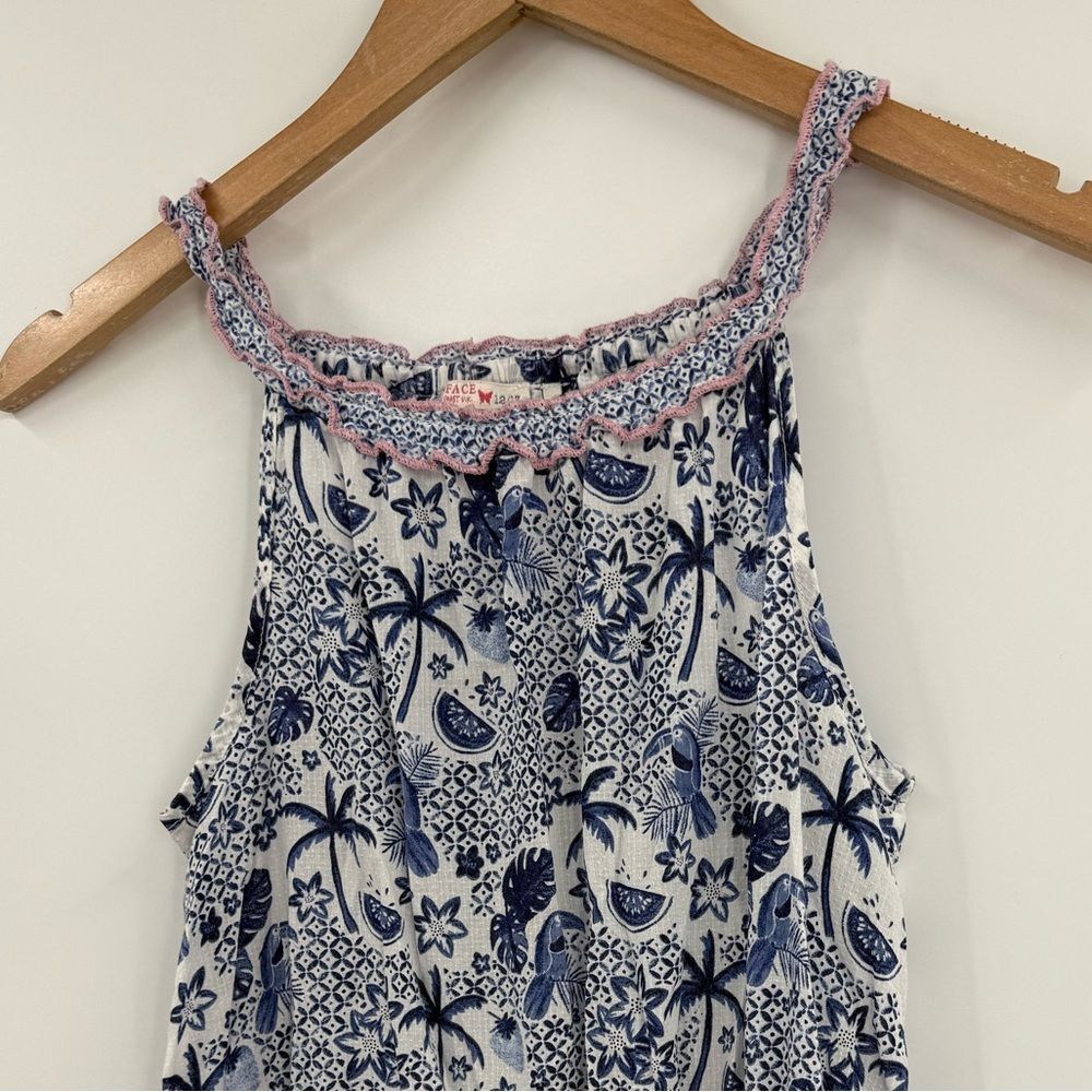 FatFace Girl's Tropical Print Cotton Midi Dress in Blue/White | Size 12/13 - Picture 4 of 5